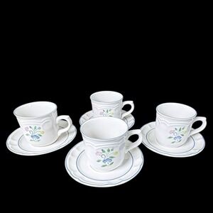 Floral Expressions Stoneware Mexico Japan Coffee/Tea Cup With Saucer Set of 4‎